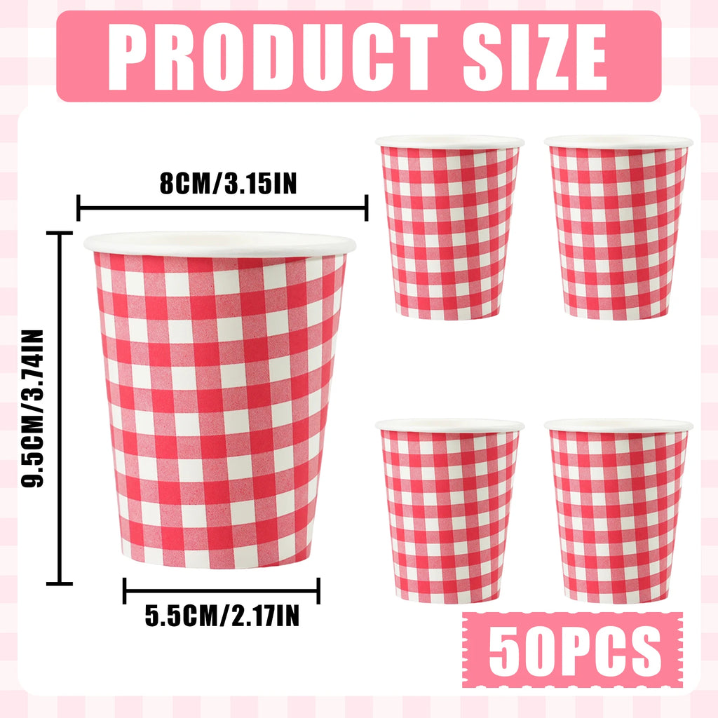 10/20/50pcs Red and White Checkered Disposable Paper Cups for BBQ Chrismas Holiday Party Decor Home Used Coffee Milk Paper Cups