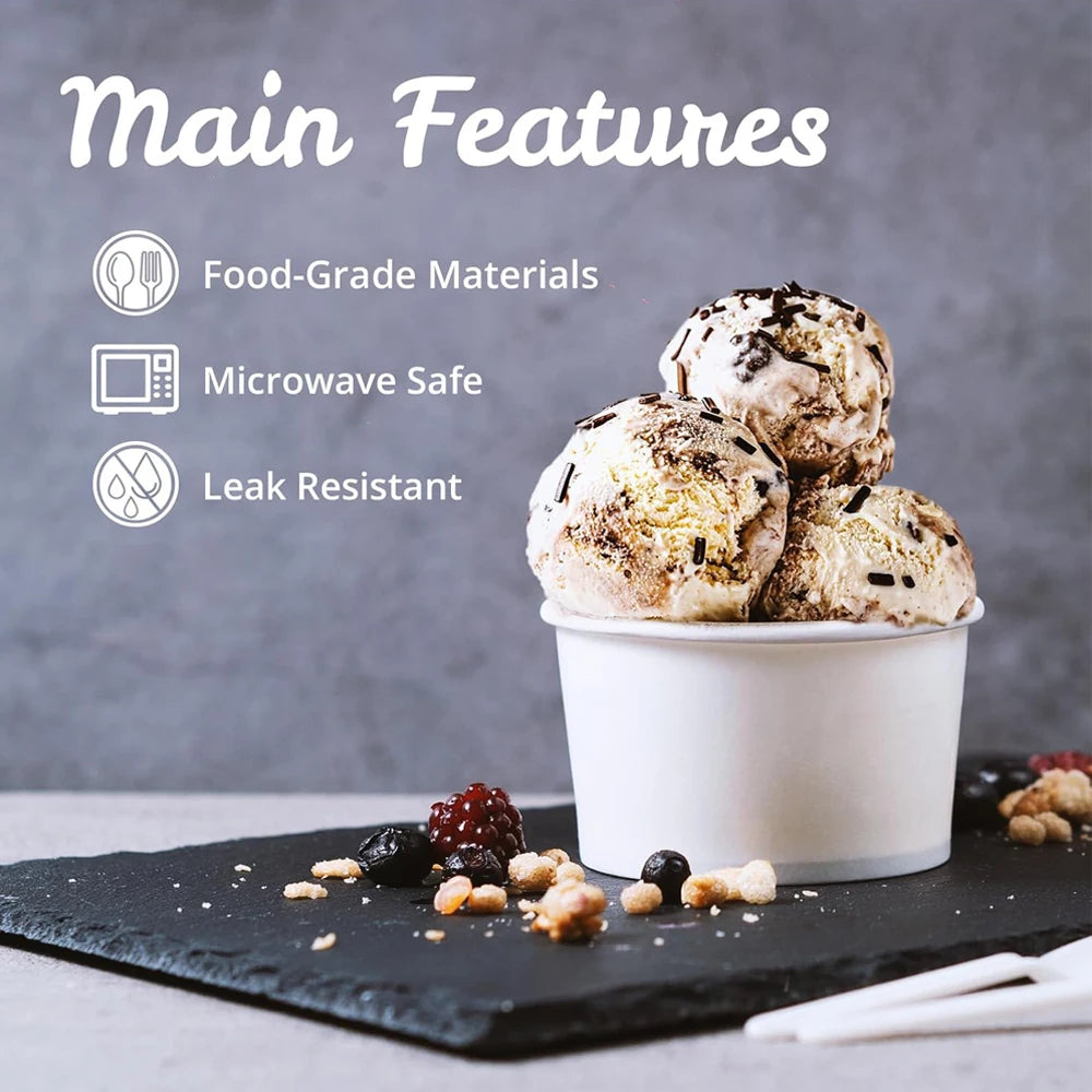 250ml Paper Ice Cream Cups Disposable Dessert Bowls for Hot or Cold Food Party Supplies Treat Cups for Sundae, Frozen Yogurt