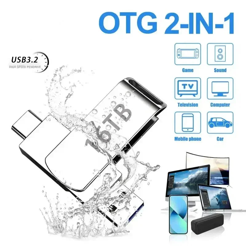 16TB Flash Drive Usb 3.2 Super High Speed Metal Transfer U Disk Pen Drive Waterproof Type C Disk SSD USB Drive Disk