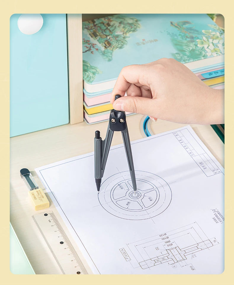 Deli Compass Set Mathematical Drawing Set Tool Professional Multifunctional Ruler School Supplies 7pcs/Set Drafting Set