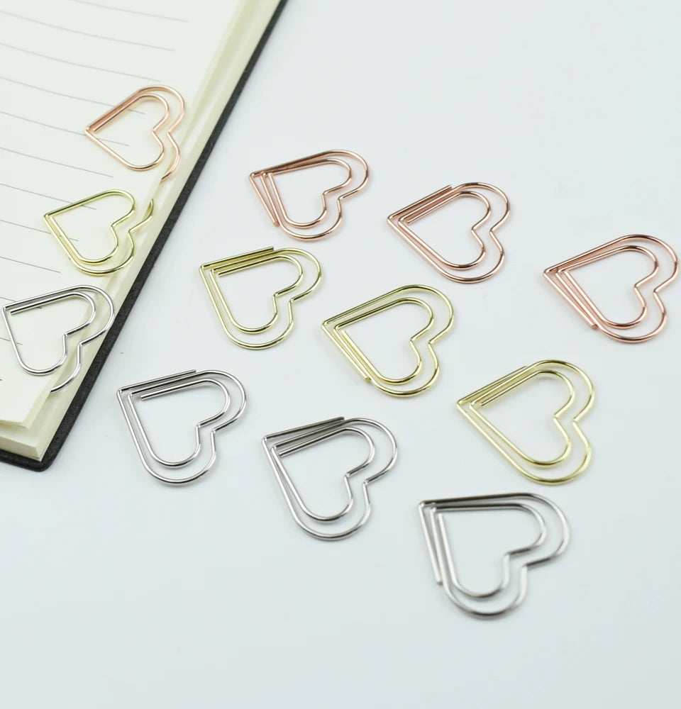 12-Piece Set Heart Paper Clips Colorful Binder for Love Notes Journaling DIY Craft School Supplies Office Organizing Party Favor