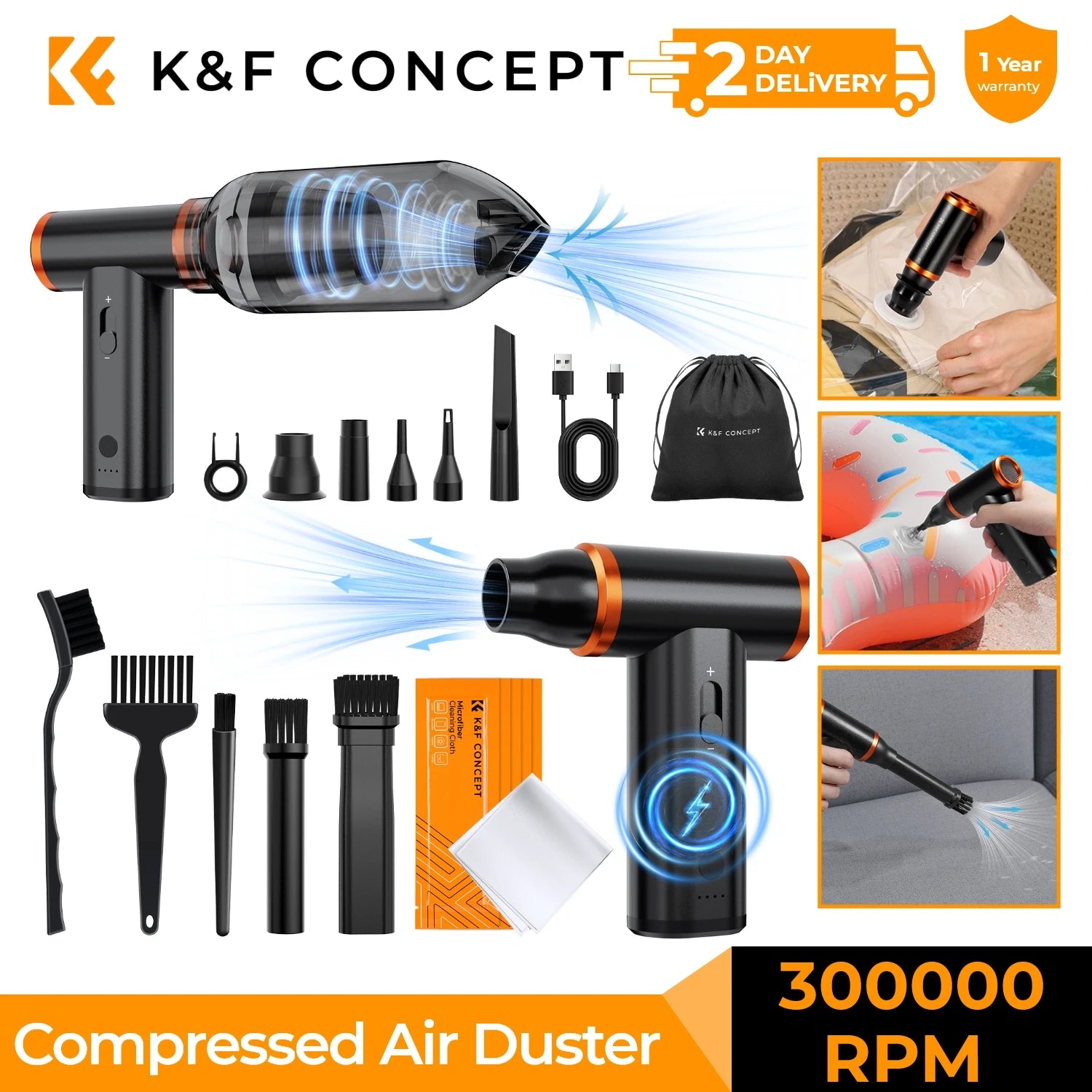 K&F CONCEPT Vacuum Magnetic Electric Air Duster Compressed 2-in-1 Air Blower&Suction for Computer,Laptop Keyboard,Camera Clean