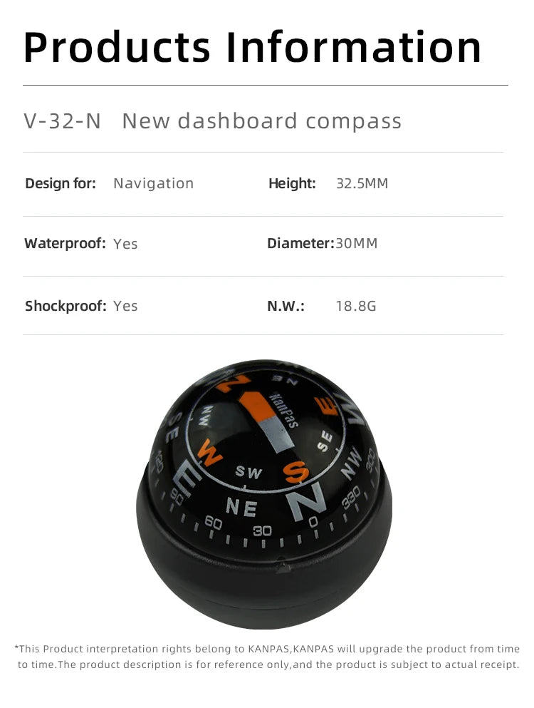 KANPAS Compass for Car/Small Dashboard Compass/Compass for Boat/No Leaking Compass/Double Dial/Luminous