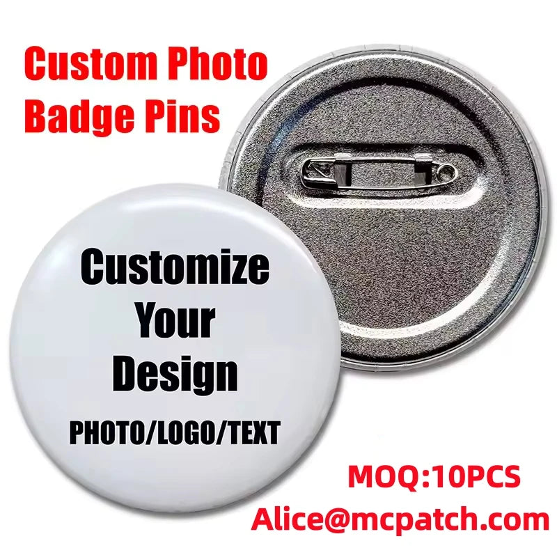 Diy Round Badge Custom Own Tinplate Brooches Personalized Photo Handwriting Text or Graphic Pins Acccessory Gifts for Boys Girls