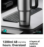 1200ML Extra Large Ceramic Tumbler Drinkware Stainless Steel Water Bottle Insulated Vacuum Flask Straw & Handle Leakproof