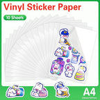 10 Sheets Printable Vinyl Sticker Paper Self-adhesive A4 Copy Paper DIY Holographic Transparent White Labels for Inkjet Printer