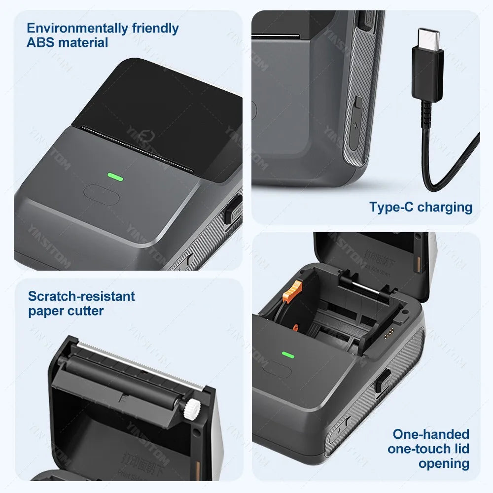 YINSITOM 20-50mm Mini Portable Thermal Printer Bluetooth Barcode Hand Multifunctional Price Label Sticker Maker Android / iOS
