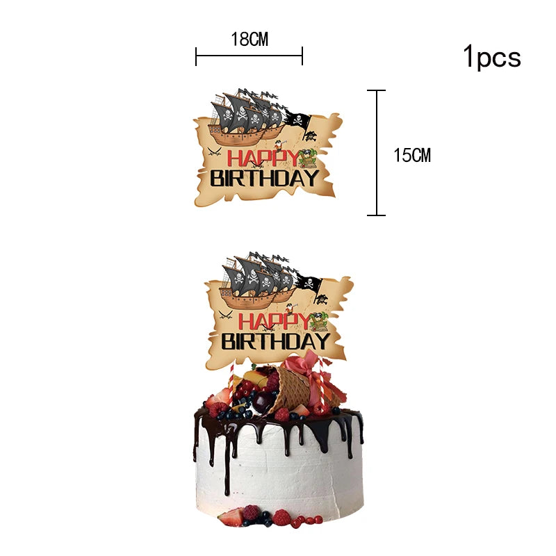 Pirate Theme Disposable Tableware Treasure Map Ship Paper Plate Cup Tablecloth Kids Pirate Birthday Party Decoration Supplies