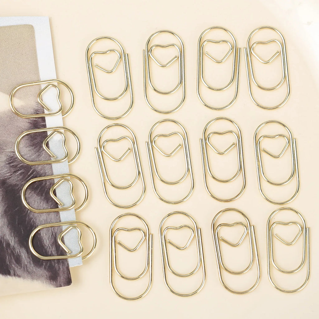 50/100Pcs 20mm Mini Metal Paper Clip Gold Heart Shape Clip Bookmark Binder Invoice PaperClips Office Supplies Student stationery