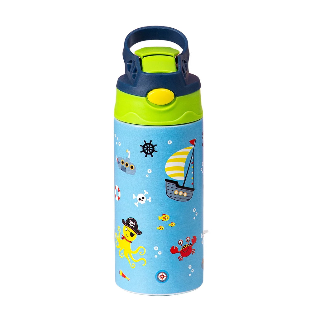 12OZ/350ml Cartoon Pattern Thermos Cup Stainless Steel Insulated Bottle Cute Thermos Kettle Outdoor Portable Handheld Cup