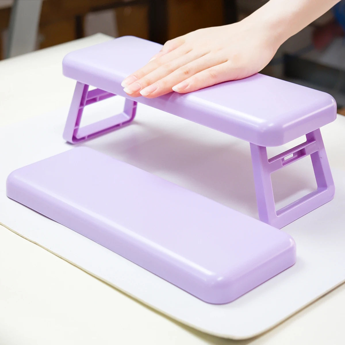 Plastic Manicure Handrest: Foldable Height Adjustment, UV Light Placement Ready, Comfortable Nail Treatment Support Tool