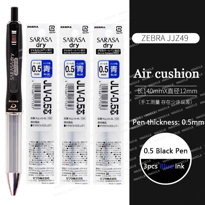 ZEBRA SARASA Dry airfitgrip Gel Pen 0.5/0.4mm Black Core Quick-Drying Smooth Writing Stylos boligrafo gel Stationery for school