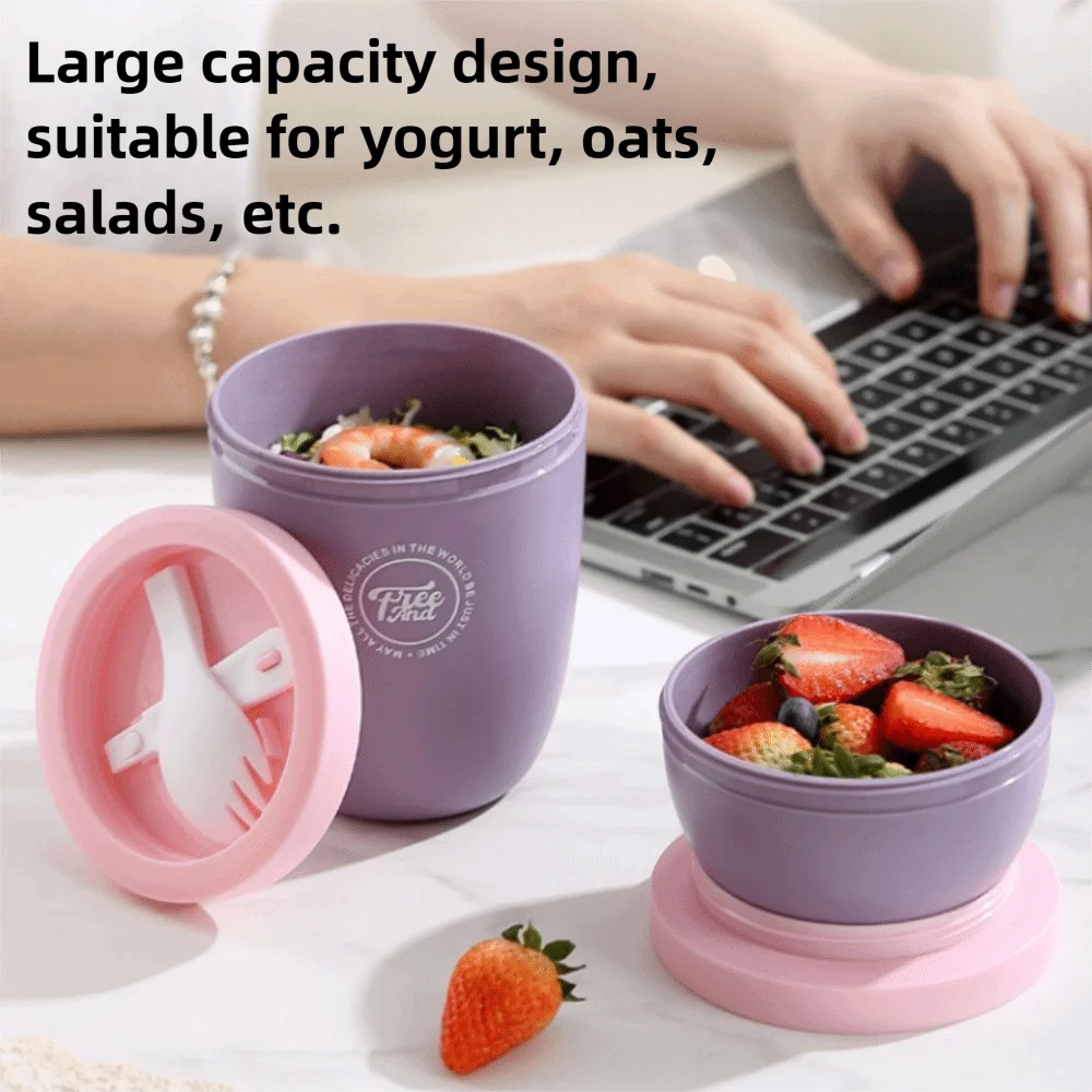Double Layer Overnight Oats Container with Lids and Spoons Seal Breakfast Cup Milk Cup PP Large Capacity