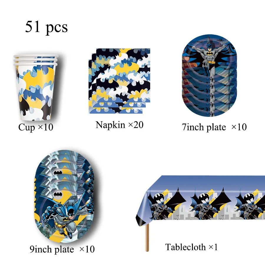 Batman Block Birthday Party Supplies Decoration Tableware Tablecloth Paper Cup Plate Napkin Cake Topper Kids Favors Gifts