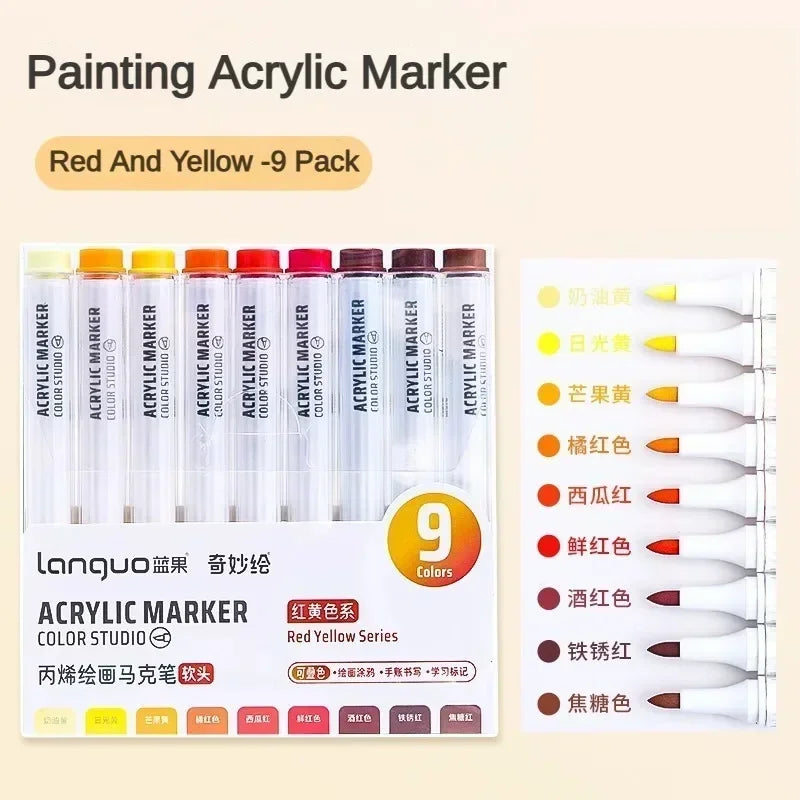 Languo 9/144 Colors Acrylic Paint Art Marker Pen DIY Painting Drawing Card Ceramic Stone Mug Glass Fabric Clothes Art Supplies