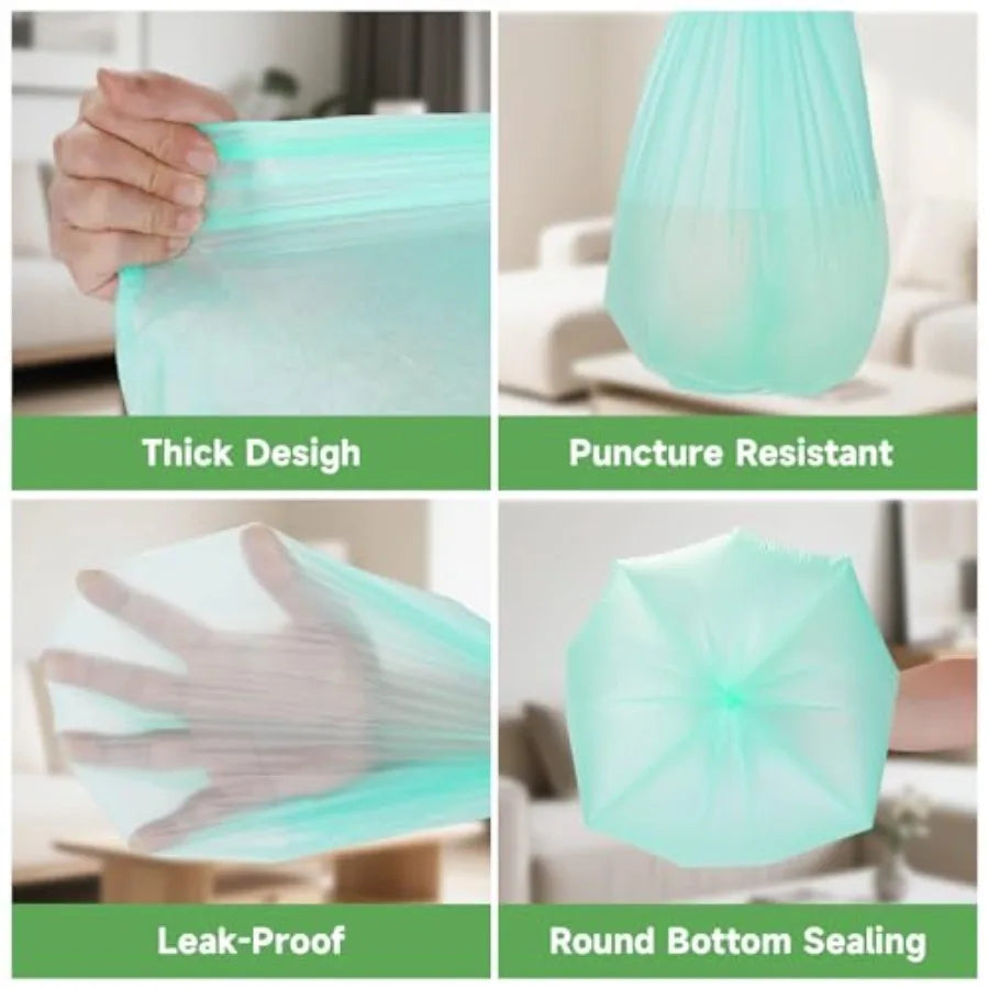 2 Gallon Mini Green Trash Bag - Small Garbage Bags For Bathroom Can 100 Count 7.5 L Unscented Compostable Biodegradable Tiny Li