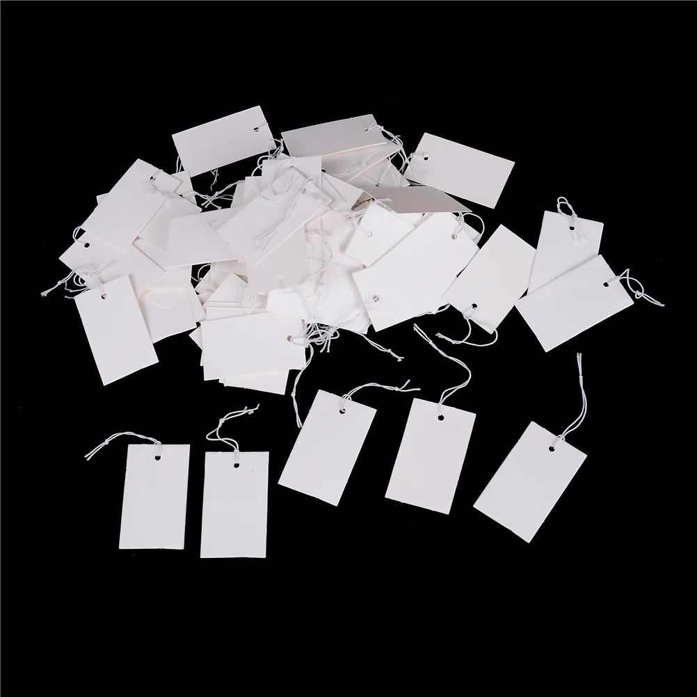 100pcs Price Label Tags String Tie Watch Jewelry Display Merchandise Price Label Paper Cards Rectangular Blank Price Tag