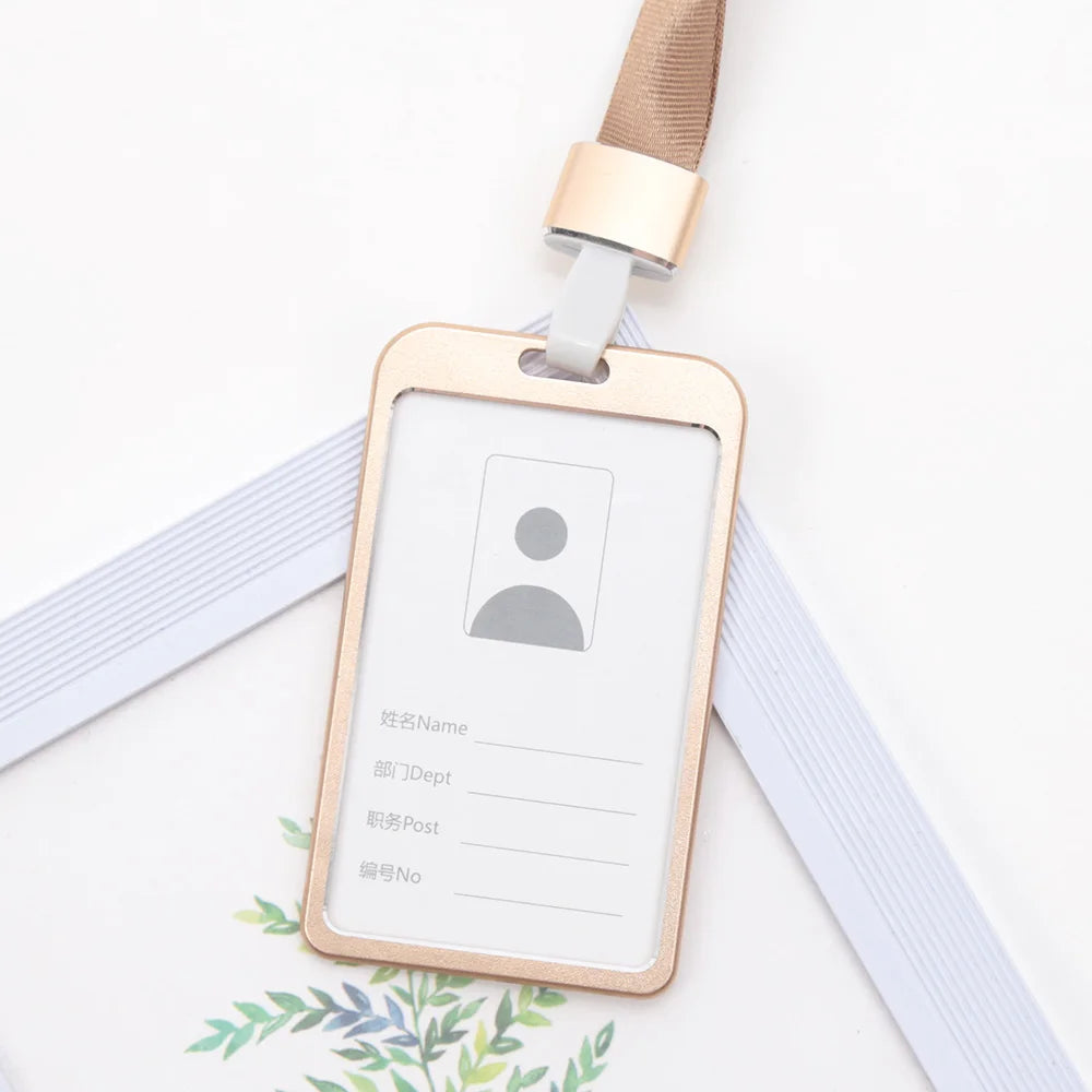 Fashion Card Cover Women Men Aluminum Alloy Work Name Card Holders Business Work Card ID Badge Lanyard Holder Metal Bags Case