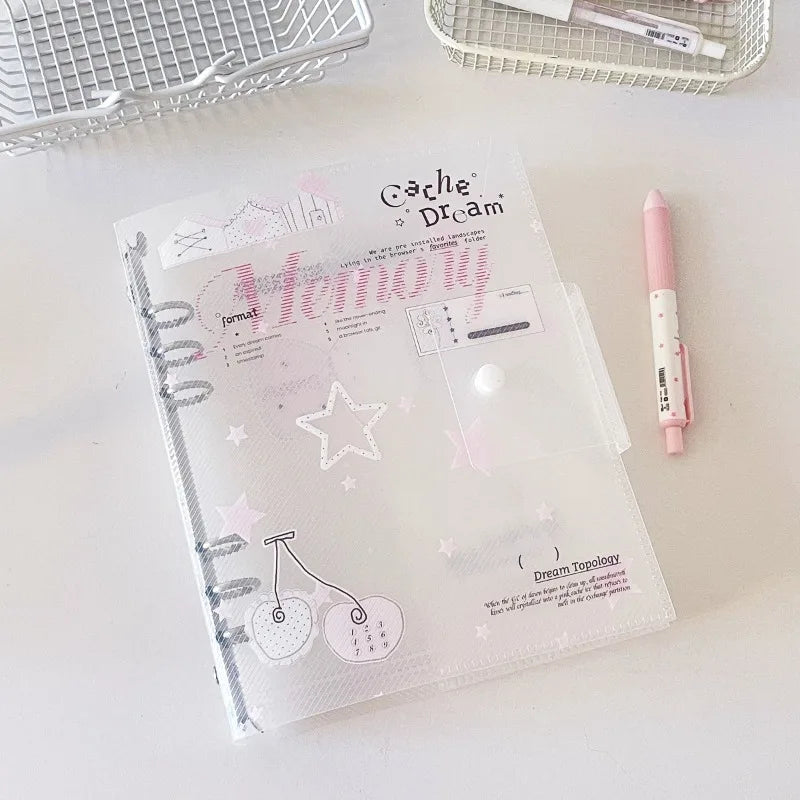 Ins A5 Loose-Leaf Binder Organization Cherry/Angel Wing Transparent Clear Album Organizer Cover for Kpop Photo Cards Collection