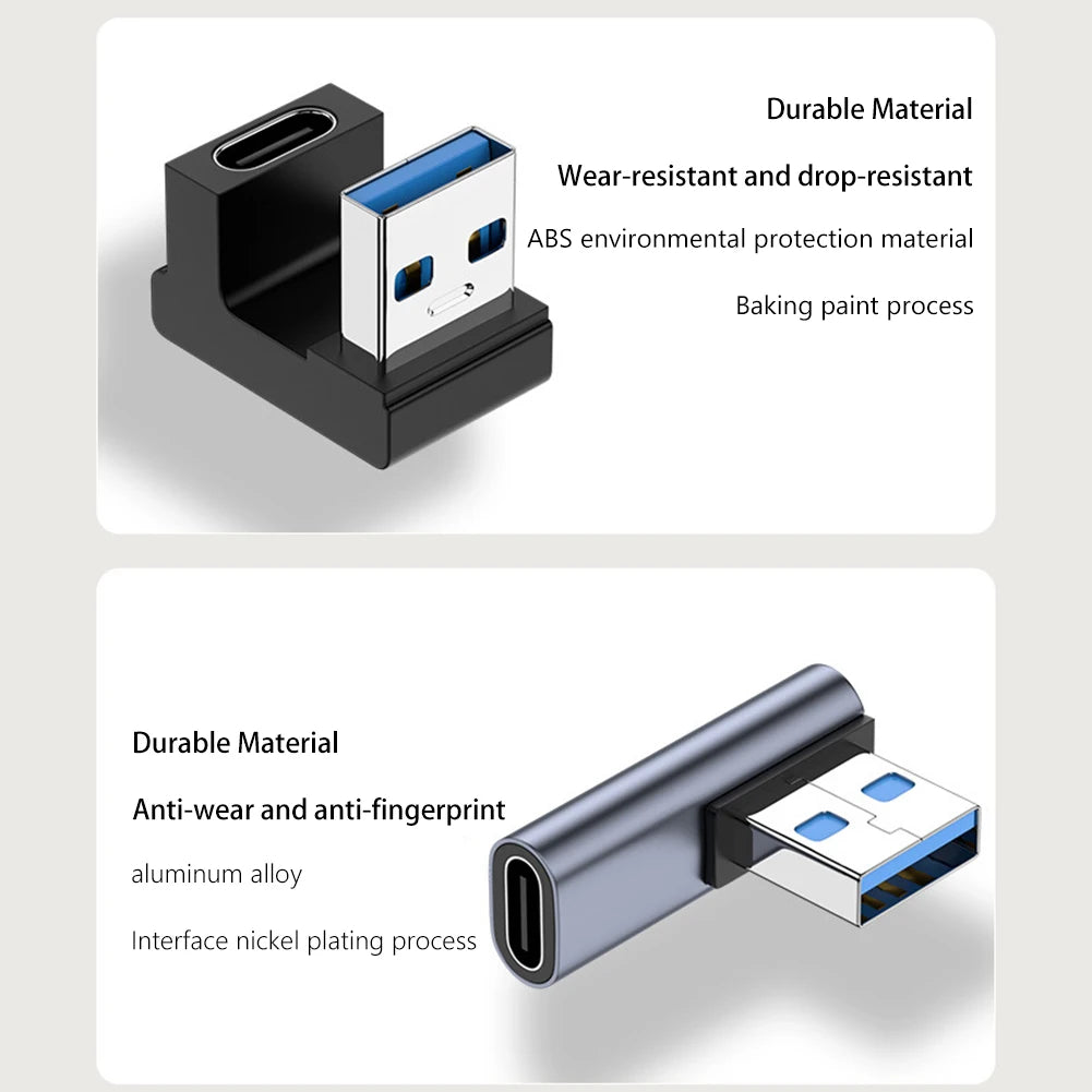 NNBILI 3A Type C Elbow USB 3.1 Charging Data Cable Adapter Converter for Android 90/180 Degree OTG Adapter Fast Charging 10Gbps