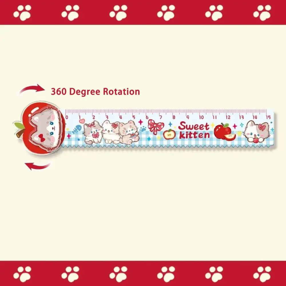4pcs New Acrylic Ruler Set Red Kitten/Green Puppy Measurement Drawing Stationery Set Square Protractor Gift