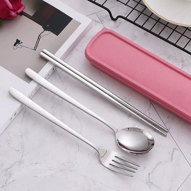 3pcs 410 Stainless Steel Portable Cutlery Set Mirror Polished Edge Rounded Comfortable Knife Fork And Spoon Three Piece Set