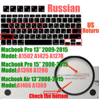 Russian Layout MacBook Pro Keyboard Cover 14" 16" M4 M3 M2 M1 Pro, MacBook Air 15" 13.6" M3 M2 Silicone Skin, US/EU Version