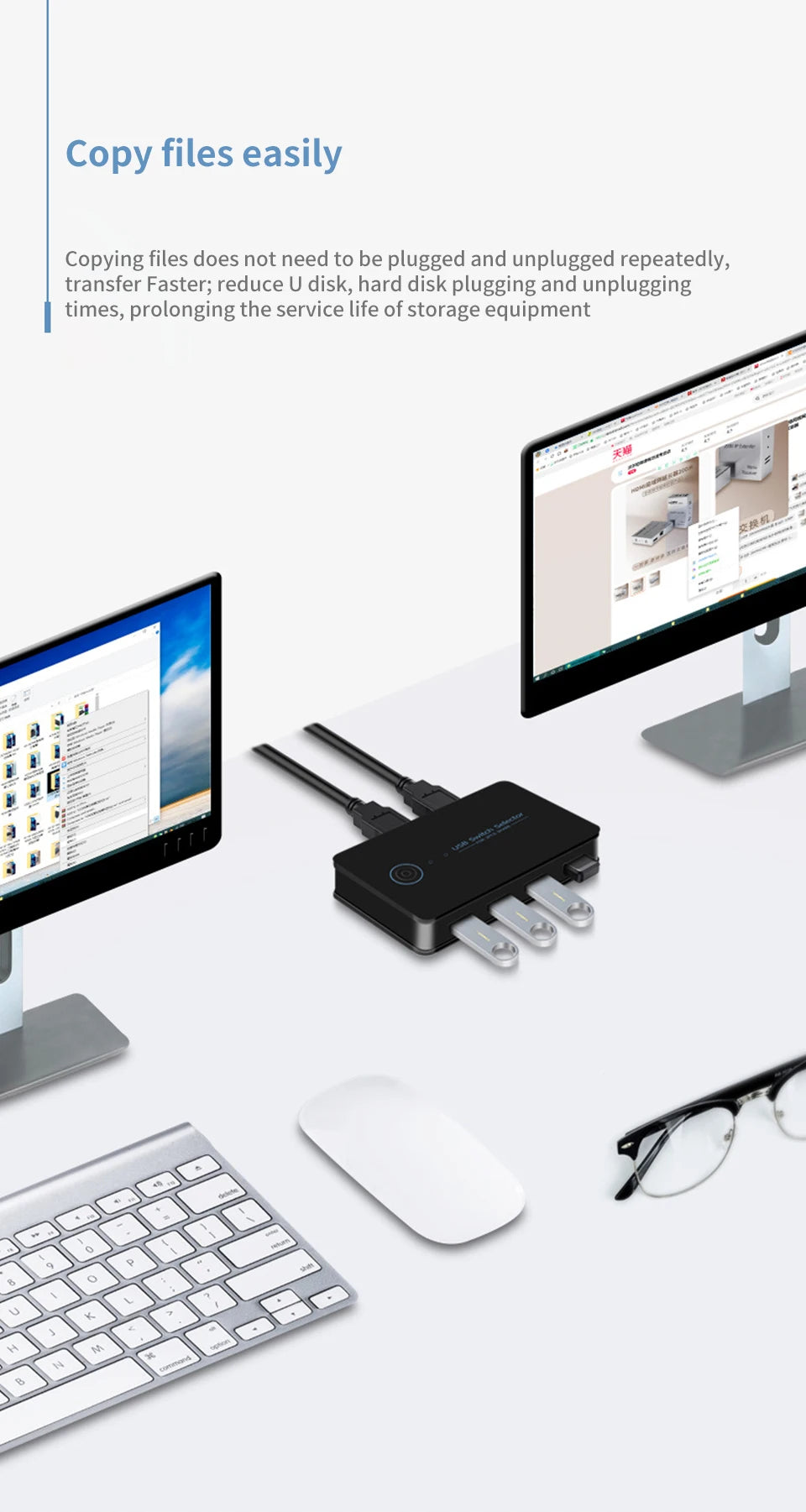 USB 3.0 KVM Switch Adapter 2 Inputs 4 Outputs USB Shared Switcher for PC Laptop Keyboard Mouse Printer USB Switch Controller Hub