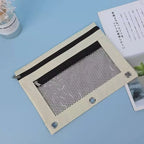 Double Zipper Pen Bag 3 Rings Binders Pencil Case File Bag Pencil Box For Erasers Rulers Markers Storage