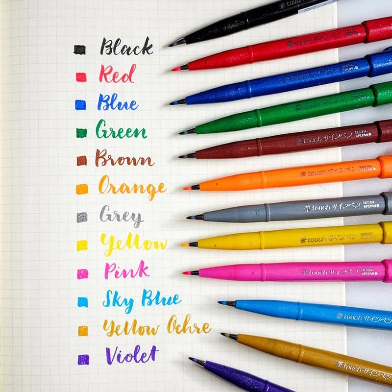 1PC Pentel Fude Brush Touch Sign Pen Bright Pastel Colors with A Flexible Tip That Allows You To Enjoy Touch of A Brush SES15C