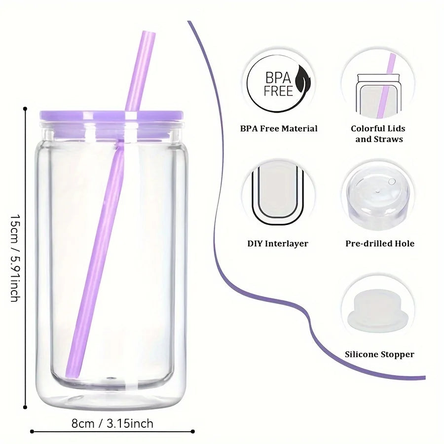 16OZ DIY Snowglobe Tumbler with Pre Drilled Hole Reusable Plastic Water Bottles Break-Resistant Mason Jar Cups for Holiday Gifts