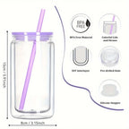 16OZ DIY Snowglobe Tumbler with Pre Drilled Hole Reusable Plastic Water Bottles Break-Resistant Mason Jar Cups for Holiday Gifts