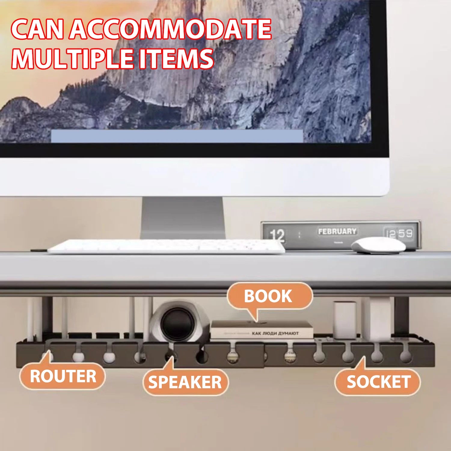 Under Desk Cable Management Tray No Drill Iron Power Strip Holder Wire Cord Organizer Clamp Mount for Home Office Desk