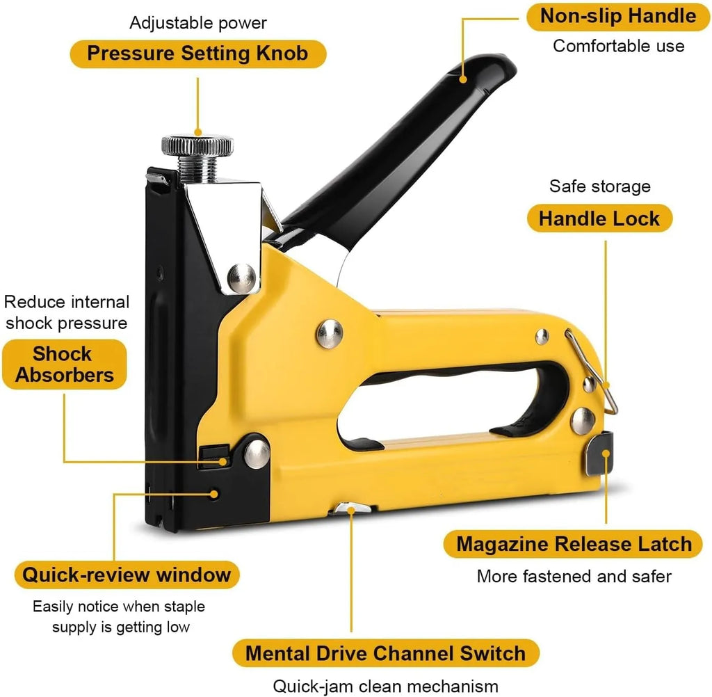 Staple Gun Heavy Duty,4-in-1 Stapler Gun with 800 Staples, Manual Brad Nailer Power Adjustment Stapler Gun
