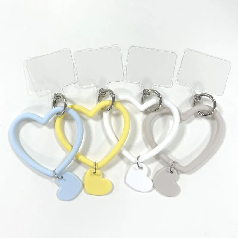 1Pc Silicone Heart Loop Cell Phone Hand XYu Wrist Strap With Key Chain Holder - Universal Mobile Straps For All Smartphones
