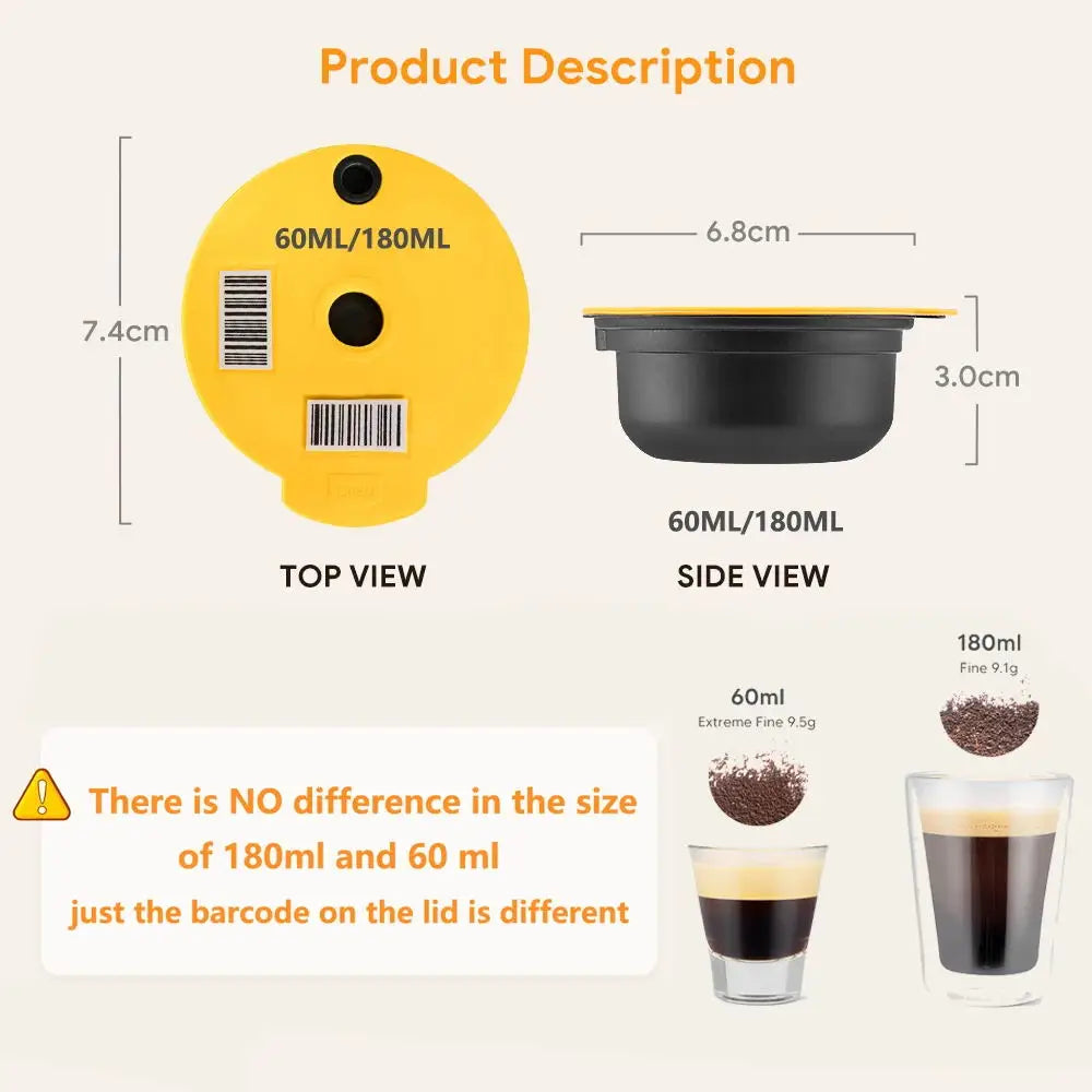 icafilas Reusable Coffee Capsule for Tassimo-BOSCH Machine Refillable Filter Cup Pod Espresso Maker 60ml/180ml/200ml/220ml