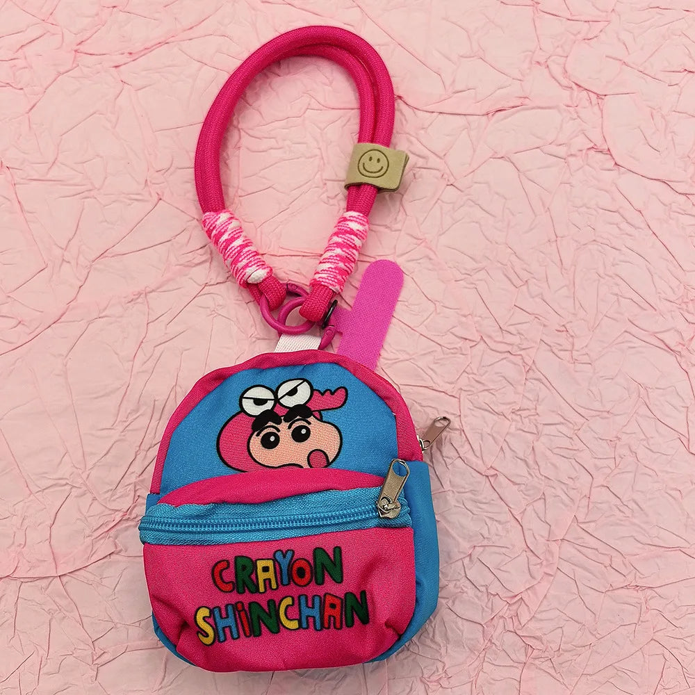 Crayon Shin Chan Anime Figures Cartoon Mobile Phone Lanyard Wallet Earphone Case Storage Bag Protable Bag Keychain Gife for Kid