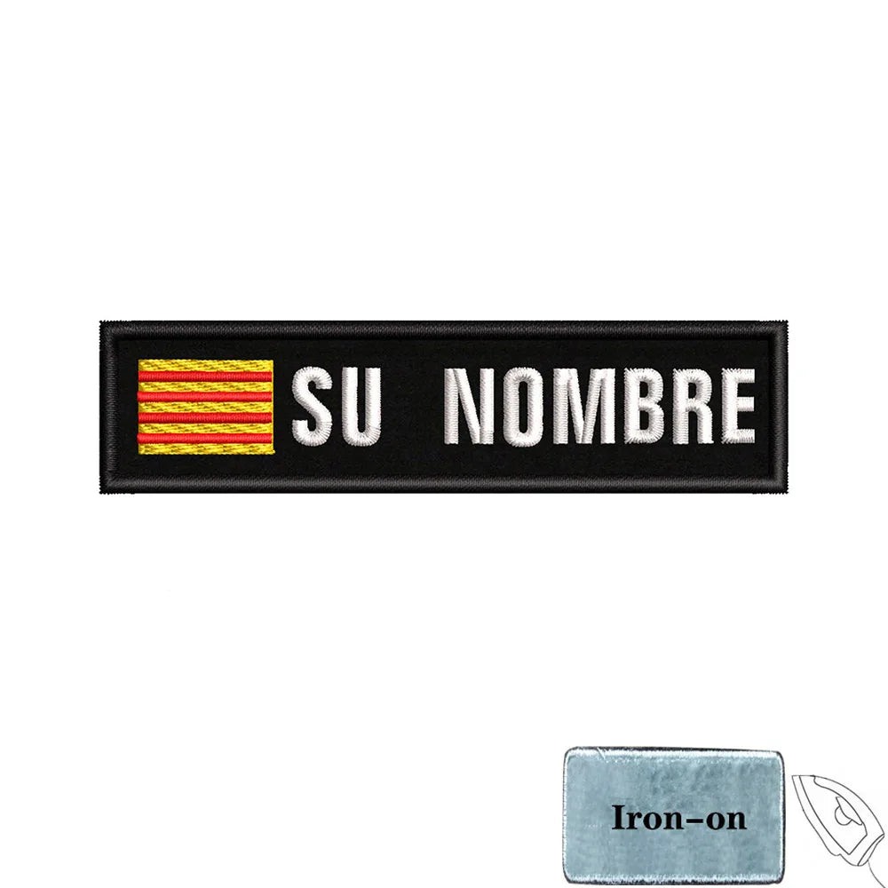 1PC 10cmX2.5cm Custom Name Flag Patch Stripes Badge Iron On Or Hook Loop Andalusia Extremadura Canary Islands Spain Galicia