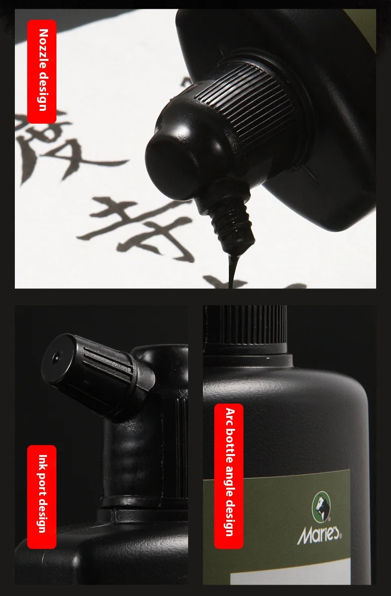 Professional Traditional Black Liquid Ink Chinese Calligraphy Sumi Painting Water-Based Drawing Ink for Writing Art Creation