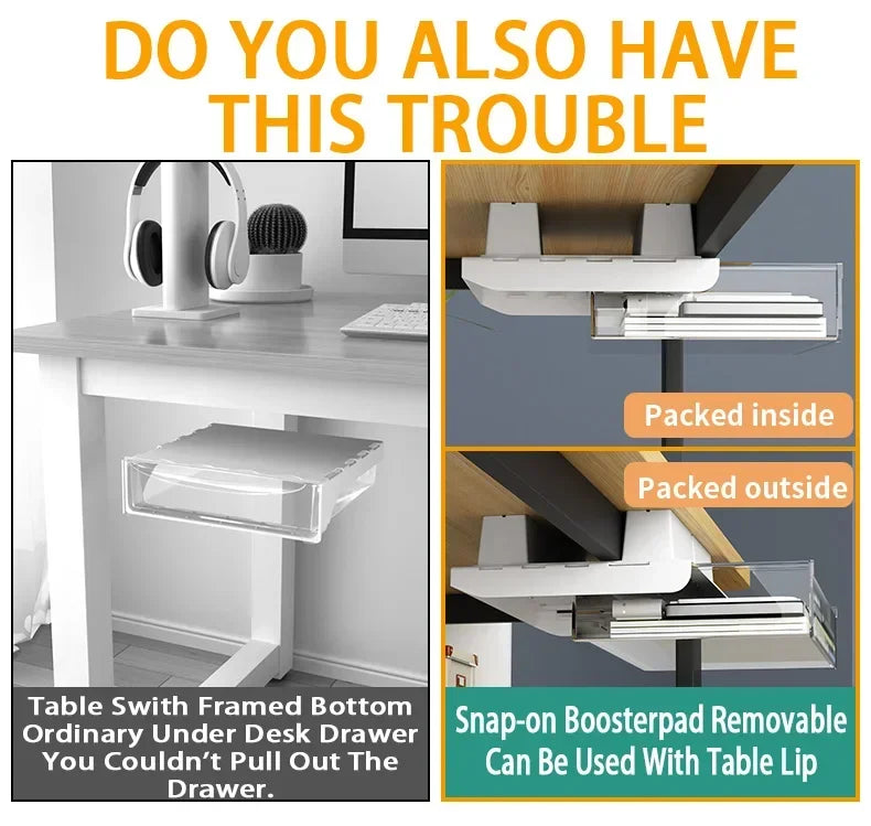 Self-Adhesive, Drill-Free Under-Desk Plastic Drawer: Ideal For Office/Home, Perfect For Organizing Stationery