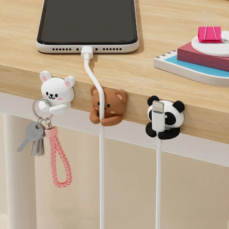 Cute Cartoon Desktop Cable Organizer Managers Self-Adhesive Winder Wire Cord Management Earphone Data Cable Clips Holder