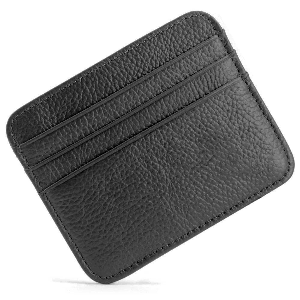 Genuine Leather Card Holder Slim Business Card ID Holder Credit Card Case Thin Small Wallet for Men Cardholder Sticker Black