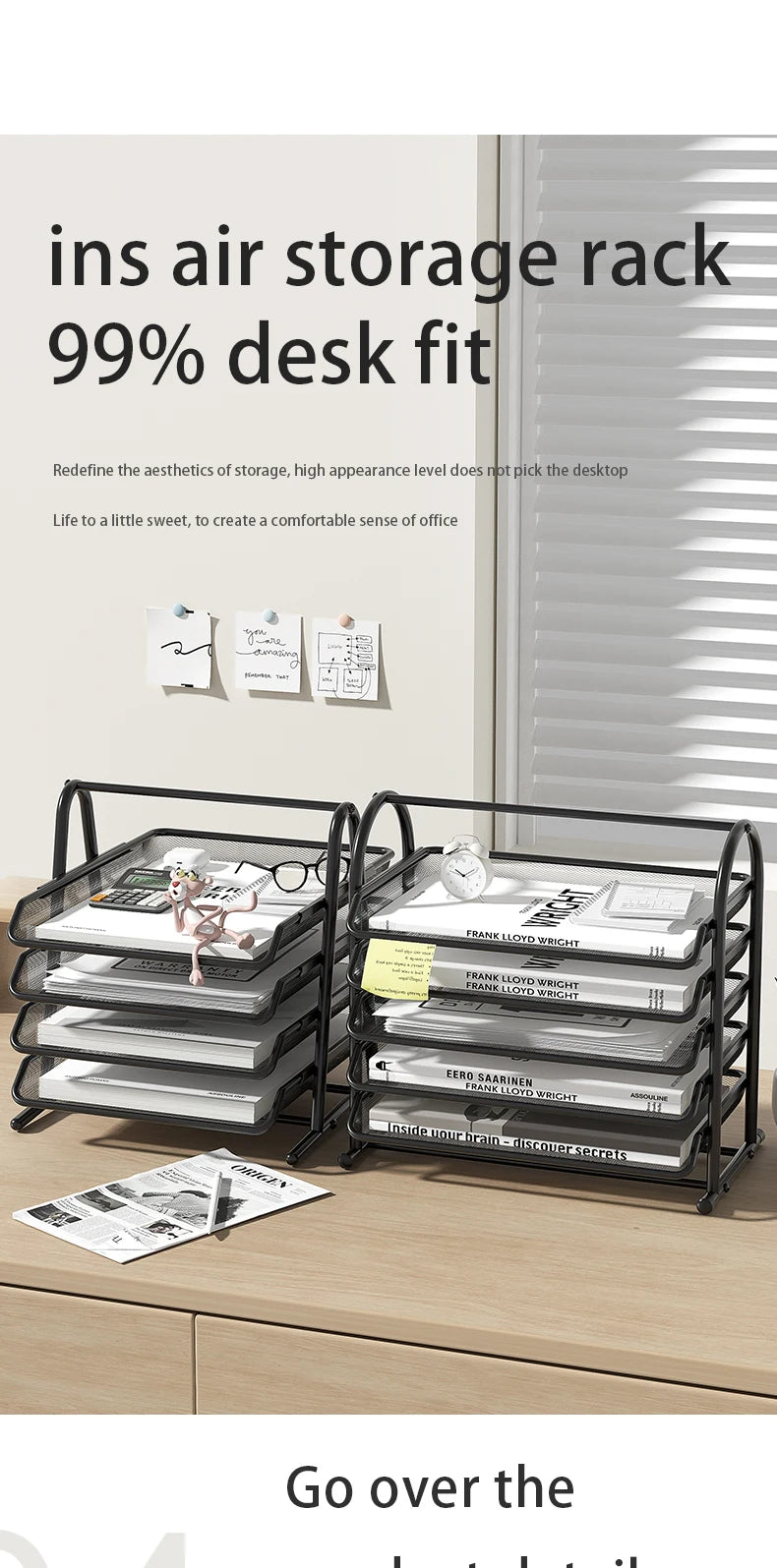 Sliding Paper Tray Organizer Metal Mesh Desktop File Storage Rack Document Letter Holder for Office Home School Classroom