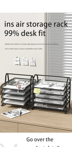 Sliding Paper Tray Organizer Metal Mesh Desktop File Storage Rack Document Letter Holder for Office Home School Classroom