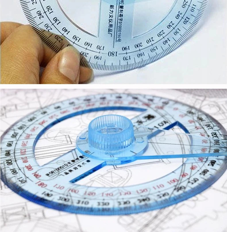 1 Circular Dia.10cm Transparent Plastic 360 Degree Pointer Protractor Ruler Angle For School Office Drafting Supplies Protractor