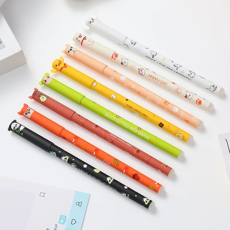 4/8pcs Colors Erasable Gel Pens with Erase Ink Cute Animal Pen Colours 0.5mm/0.7mm Tip Fine Ballpoint Pen for School Office Gift