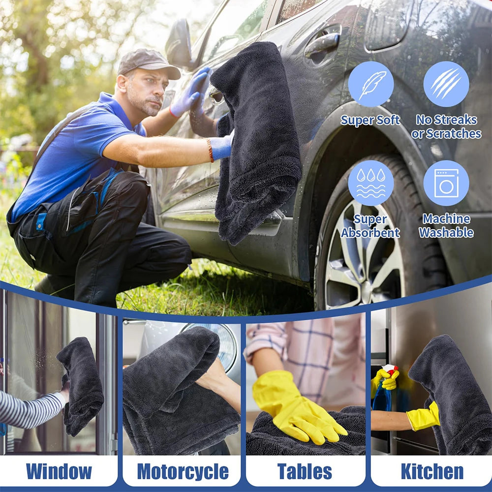AUTOBRIGHT Microfiber 60*90cm 1300gsm One Wipe Drying Towel Car Wash Cloth Premium Cloth Thicken Soft Professional Car Cleaning