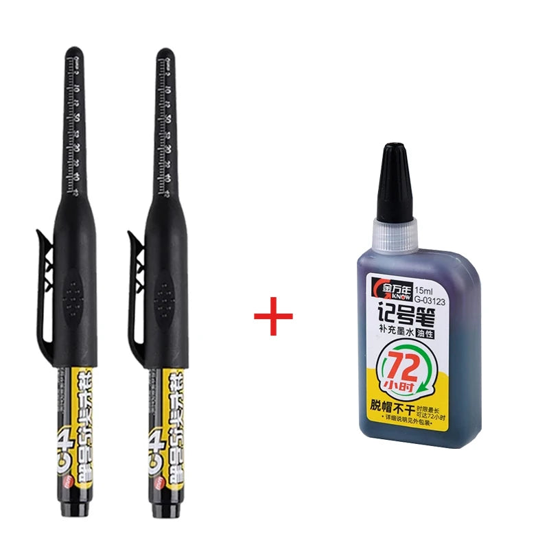 45mm Waterproof Deep Hole Marker Pens Long Nib Head Carpenter Pen Black/Blue/Red Ink for Multi-Purpose Woodworking Hand Tools