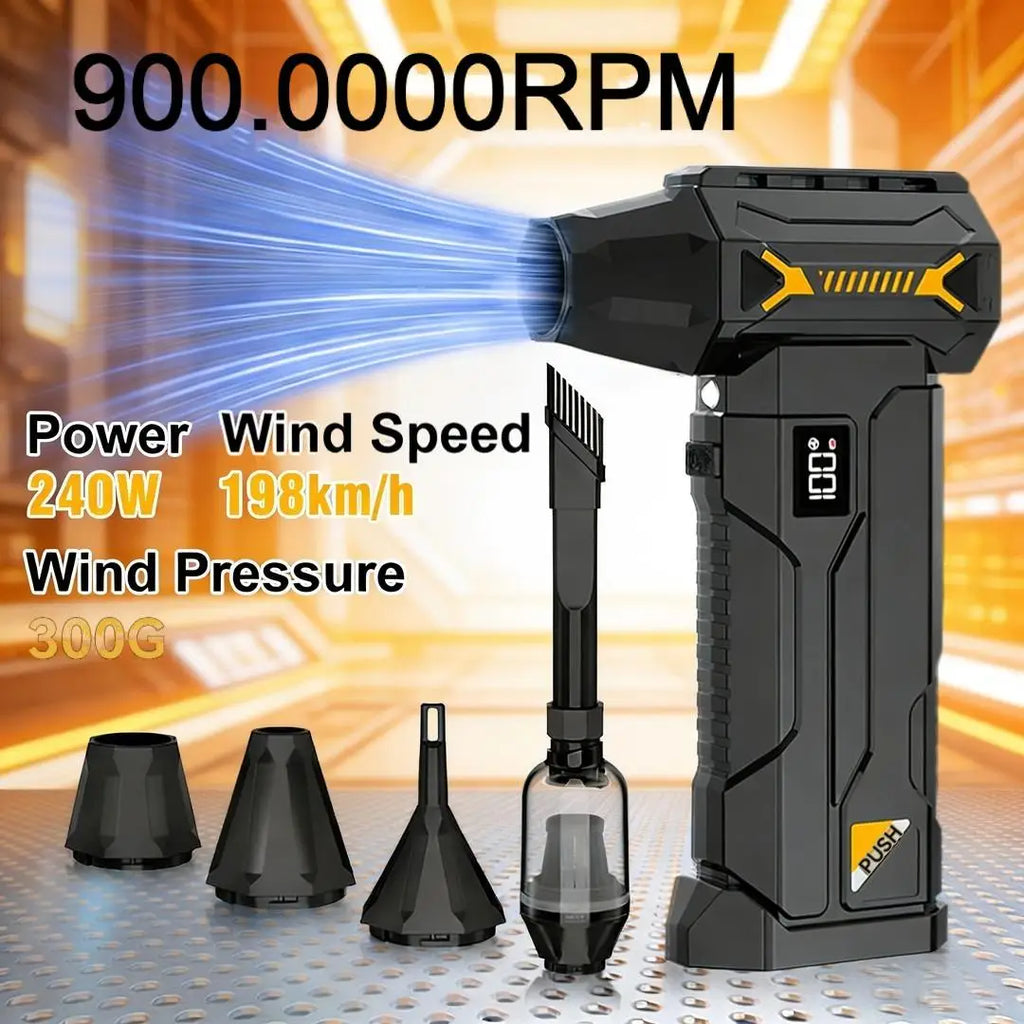 900000RPM Brushless Violent Turbo Fan 4 Speed Cordless Jet Blower Rechargeable Air Duster for Keyboard Car Pet Snow Multi Nozzle