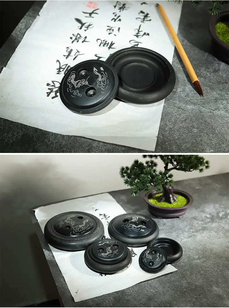 Natural Original Stone Inkstone With Cover Longan Round For Students Libros Livros Livres Kitaplar Art